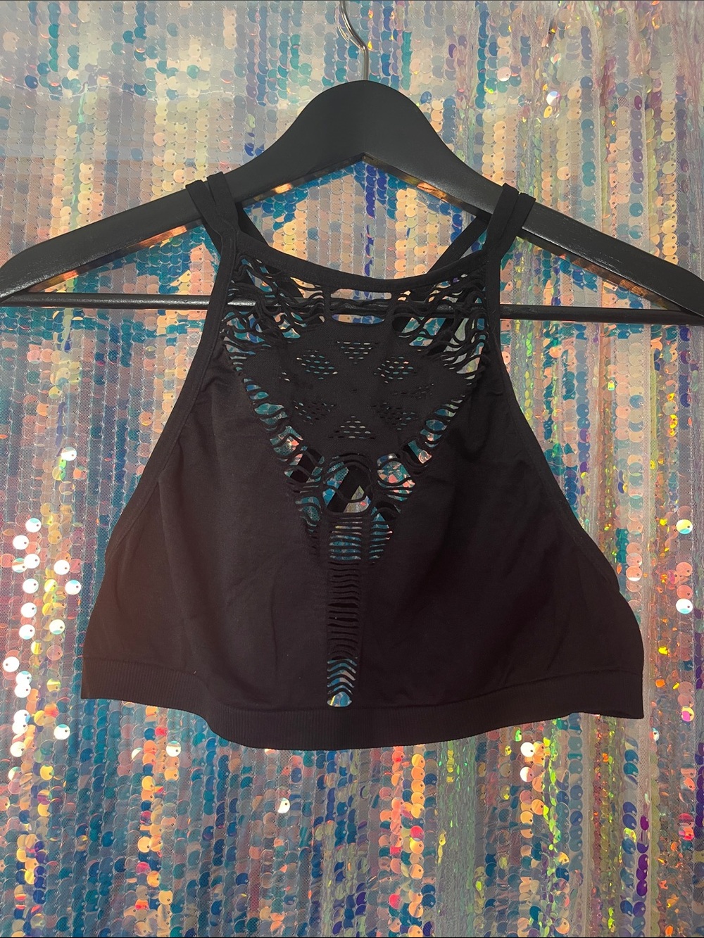 Black Women's Crochet-Detail Halter Top